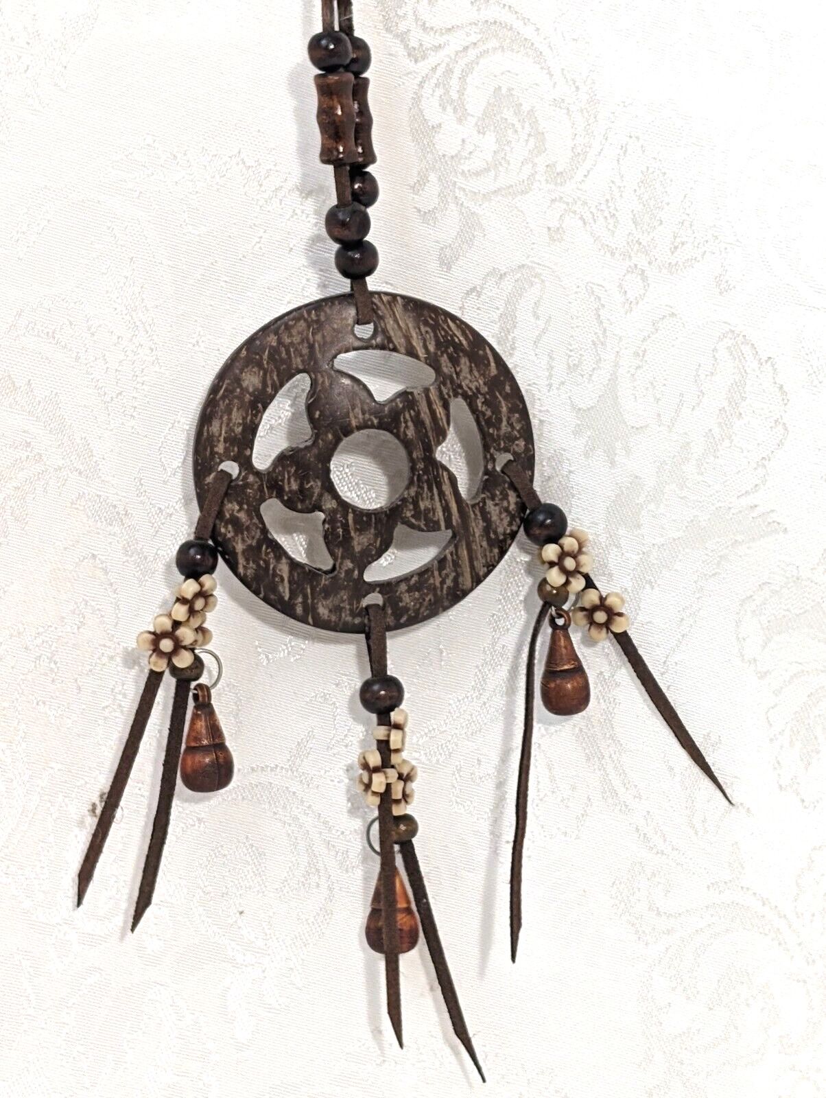Native American Dream Catcher Clay  with Beads and Leather 18