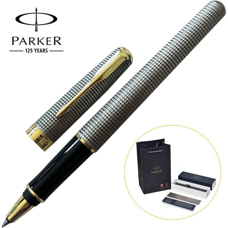Excellent Parker Sonnet Rollerball Pen Grey Grid Gold Clip With 0.5mm Black Ink