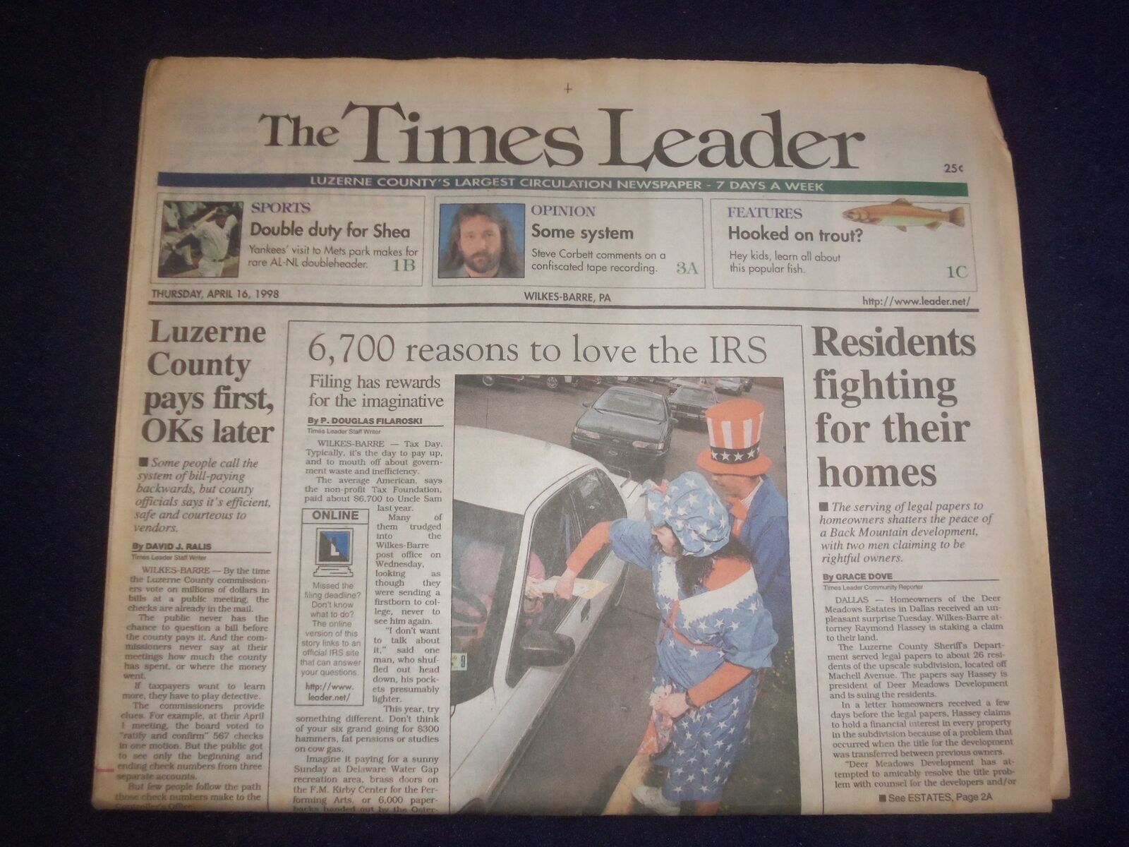 1998 APRIL 16 WILKES-BARRE TIMES LEADER - RESIDENTS FIGHTING FOR HOMES - NP 8218