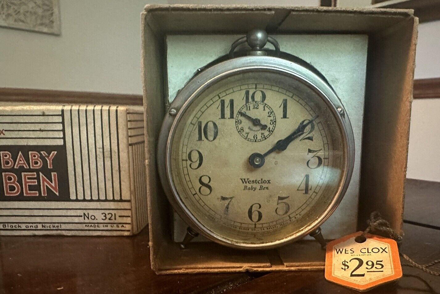 Antique 1925 Nickel Finish Westclox Peg Leg Baby Ben Alarm Clock -Working