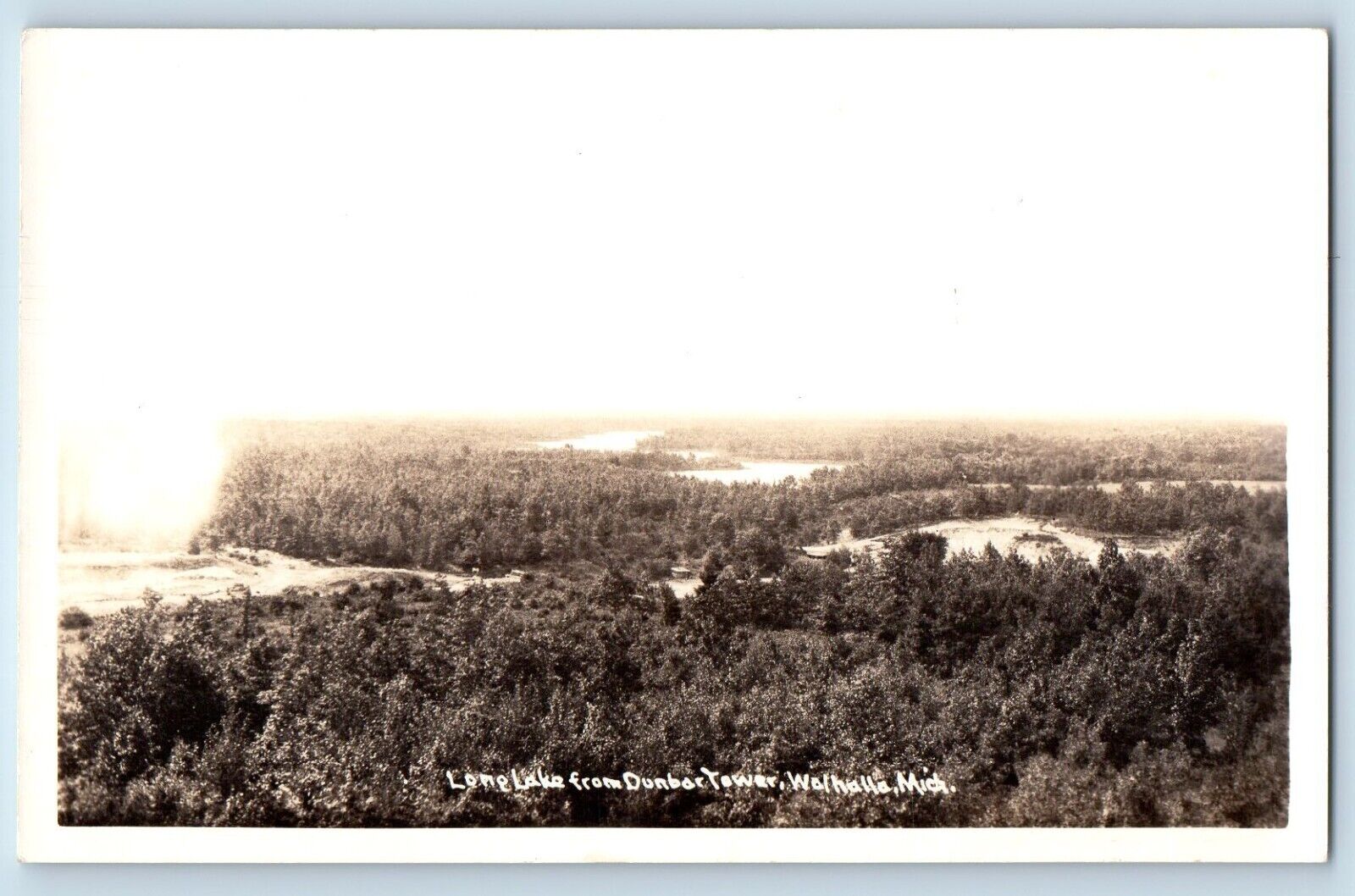 Walhalla Michigan MI Postcard RPPC Photo Lonelake From Dunbar Tower c1940's
