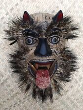Devil Demon Wood Mask Tusks Hair Brows & Beard Handmade Guerrero Mexico Folk Art picture