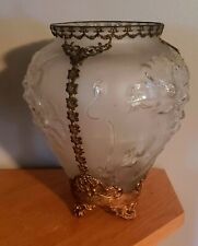 Victorian Blown Glass vase with metal filigree Centerpiece Floral Beautiful RARE picture