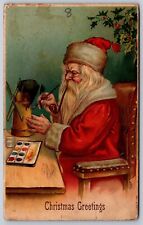 Christmas Greetings Santa Claus Workshop Windmill Toy Embossed DB Postcard  picture