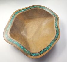 Mine Finds By Jay King Decorative Wooden Bowl W/ Turquoise. Made In Morocco picture