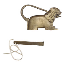 Vintage Old Antique Lion Shape Brass Hand Made Long Key Pad Lock , Collectible picture