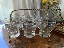 Vtg MCM Goldtone Metal Drinking 6 Cup Caddy And Glasses Bar ware picture