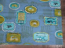 Vintage 70s Horse Drawn Carriage Upholstery Fabric Americana Colonial Blue Green picture