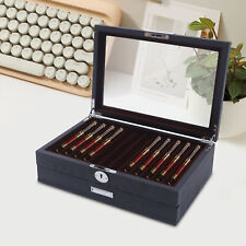 23 Slots Vintage Pen Display Case Pens Wooden Storage Organizer Box w/Lock Black picture