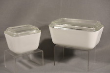 Set Of 2 Vintage Pyrex White Opal Refrigerator Dishes with clear glass lids picture