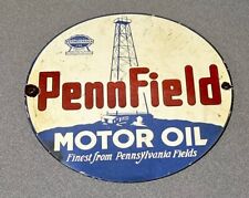 VINTAGE 12” RARE PENN FIELD MOTOR OIL PORCELAIN SIGN CAR GAS picture