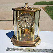 Vintage Brass Gold Kundo West Germany Anniversary Mantle Pendulum Clock Glass picture