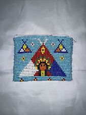 Vintage Native American Handmade Beaded Coin Purse Leather Lining picture