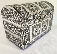 Domed Intricately Embossed Metal Trinket Box Chest Jewelry Hinged Latching India picture