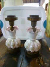Pair of Antique Hand Painted Glass and Brass Lamps, Victorian, Eppco NY picture