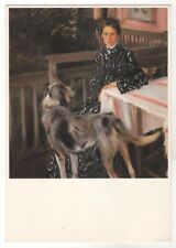 1960s Portrait of the artist Kustodiev's wife Dog Woman ART Old Holland postcard picture