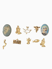 Lot of 10 Religious Lapel Pin/Pinbacks Angels, Footprints,  Fish, He Is Risen picture