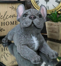 Realistic Lifelike Gray French Bulldog Puppy Sitting On Belly Figurine Frenchie picture