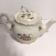 Vtg Crown Dorset Embossed Staffordshire English Teapot Floral W/Gold Trim picture
