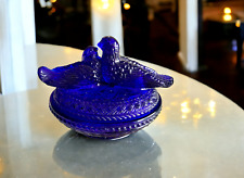VTG Viking Dalzell  Nesting Lovebirds on a Nest ~blue glass Covered Candy Dish picture