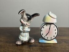 Rare Vintage Sleepy Bunny And Alarm Clock  Salt And Pepper Shakers Enesco picture