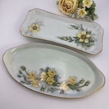 Vintage Handpainted Porcelain Trays Vanity Tray Trinket Dish Set Yellow Flowers picture