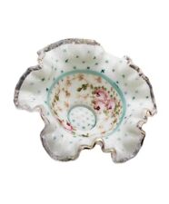 Vintage Fenton Milk Glass Ruffled Candy Dish Bowl Charleton Decorating Rose picture
