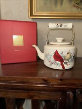Lenox Winter Greetings Cardinal Bird Tea Kettle Pot Enamel Metal picture