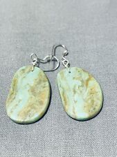 SUPERB SANTO DOMINGO ROYSTON TURQUOISE SLAB STERLING SILVER EARRINGS picture