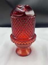 VIKING  GLASS AMBERINA  RED FAIRY LAMP-  DIAMOND HOBNAIL PATTERN picture