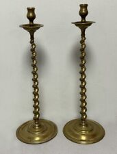 Fine Antique pr of unusually tall English solid brass spiral twist candlesticks picture