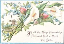 c1880 CHRISTIAN BIBLE VERSE PROV 3:6 FLORAL EMBOSSED VICTORIAN TRADE CARD P4412 picture