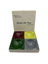 Vintage Hazel-Atlas Colorful Ash Trays 4 in Box Glassware for Gracious Living picture