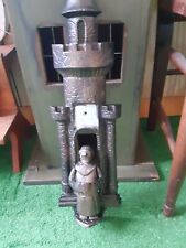 VTG CAST IRON WALL DECOR MEDIEVAL CASTLE/MONK MISSING BELL  21 INCH READ  picture