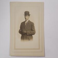 Young Man Portrait Bowler Hat Clothing Gloves Style RPPC Postcard c1906 picture