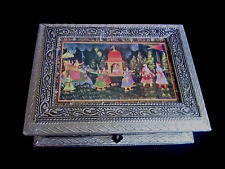 raised DESIGN silver ON WOOD RUSSIAN jewelry box HINGED 