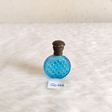 19c Vintage Victorian Blue Glass Brass Cap Perfume Bottle Original Old GL446 picture