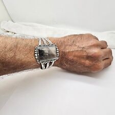 NATIVE AMERICAN NAVAJO STAMPED STERLING SILVER AGATE STONE CUFF BRACELET picture