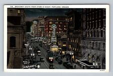 Portland OR-Oregon, Aerial Broadway South From Stark At Night, Vintage Postcard picture