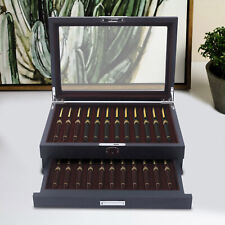 23 Slots Pen Display Case Vintage Pens Wooden Storage Organizer Box w/Lock Black picture