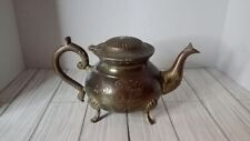 Heavy antique engraved Brass Footed Teapot READ DESCIPTION picture