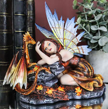 Enchanted Friendship Beautiful Fairy With Baby Dragon Statue Mythical Fantasy picture