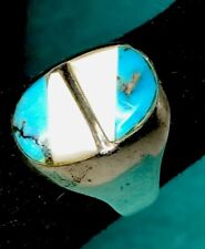 Vtg Sterling Silver Turquoise Mother of Pearl Ring Sz 7.5 picture