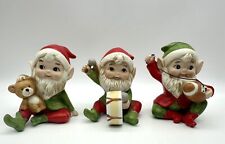 3 Vintage Homco Porcelain Elf Figurines Making Presents #5618 picture