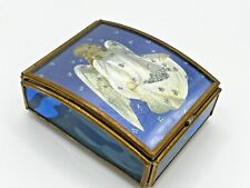 Enesco Corp Blue Glass Angel Footed Foil Art Trinket Box picture