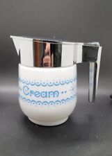 Gemco Blue Snowflake Garland Creamer Coffee Tea Cream Pitcher Milk Glass Vintage picture