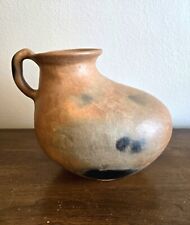 Large Vintage Mexican Artisanal Pottery Vase Jug Woodfired Handled 