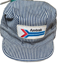 Vtg. Amtrak Railroad Conductor Cap Train Engineer Hat at your service striped M picture