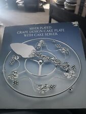 Beautiful Glass Top Footed Cake Plate w/Metal Grape Design Base & Dessert Server picture