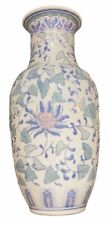 Large Vintage Chinese Vase Pink Green Chinoiserie Decor Tall Floral Vase Lotus picture